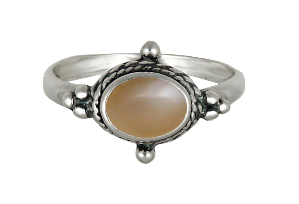 Sterling Silver Gemstone Ring With Peach Moonstone Size 9
